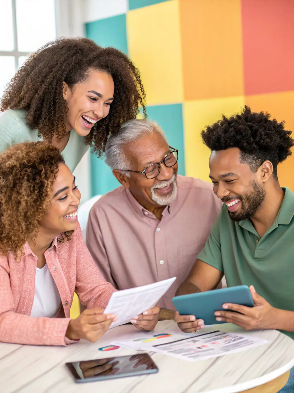 A group of diverse individuals participating in a financial literacy workshop, with a whiteboard displaying key financial concepts and a facilitator guiding the session.
